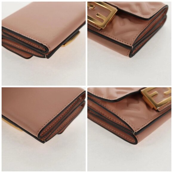 FENDI Zucca Canvas Trifold Wallet Leather Pink Gold Auth BA6630M - Picture 14 of 16